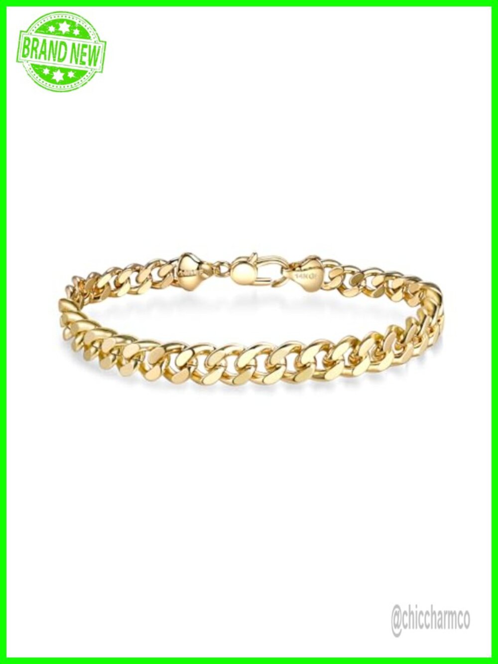 14K Gold Cuban Link Chain Bracelet 5mm Hypoallergenic Secure Buckle Unisex